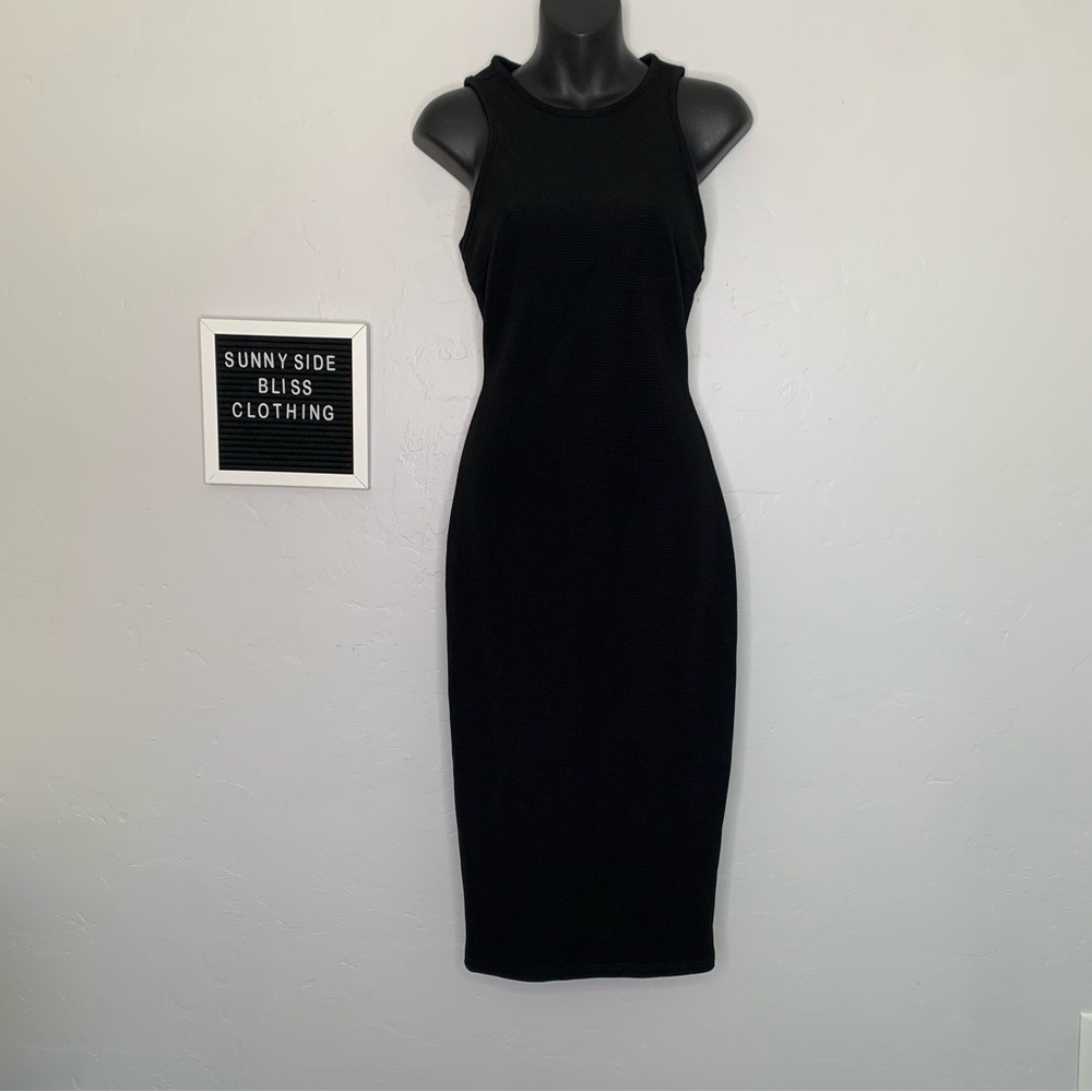 Privately Privileged Black Bodycon Midi Dress Open Back Lace Up Medium